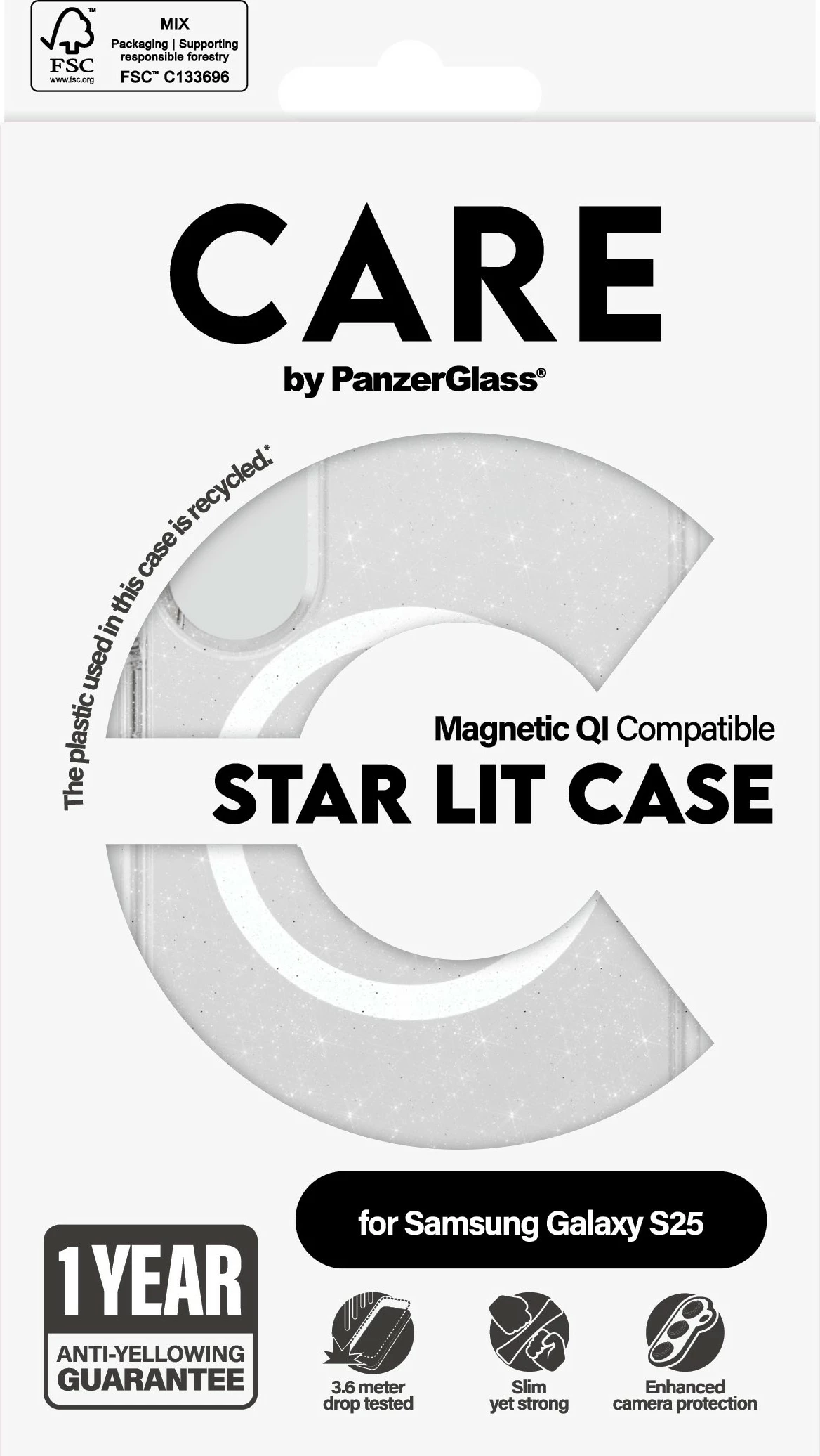 Mbështjellës PanzerGlass CARE Flagship Star Lit, për Samsung Galaxy S25, transparent, QI compatible