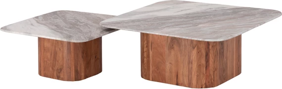 Set 2 tavolina kafeje katrore, mermer gri, dru akacie, FH21079