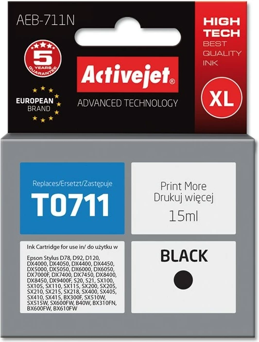 Ngjyrë zëvendësuese Activejet AEB-711N për printer Epson, 15 ml, e zezë 