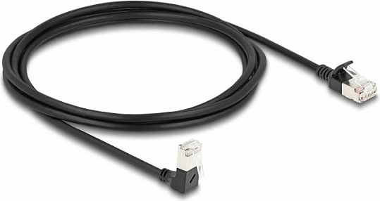 Kabllo rrjeti DeLOCK RJ45 Cat6a S/FTP Slim 2 m, 90° këndore, e zezë