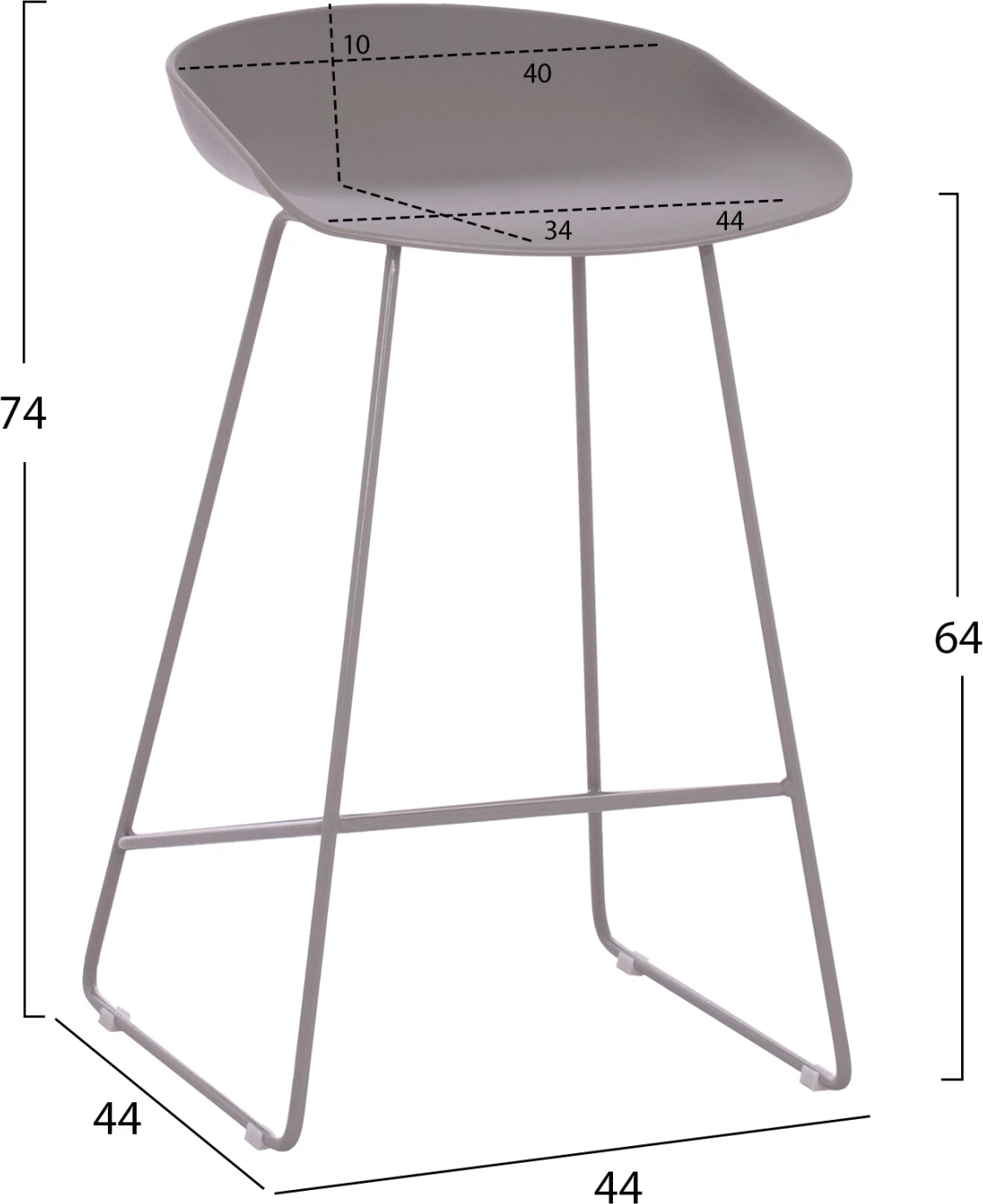 Karrige për bar FH9299.10, ngjyrë gri, lartësi mesatare, 44x44x74, set prej 2 copë