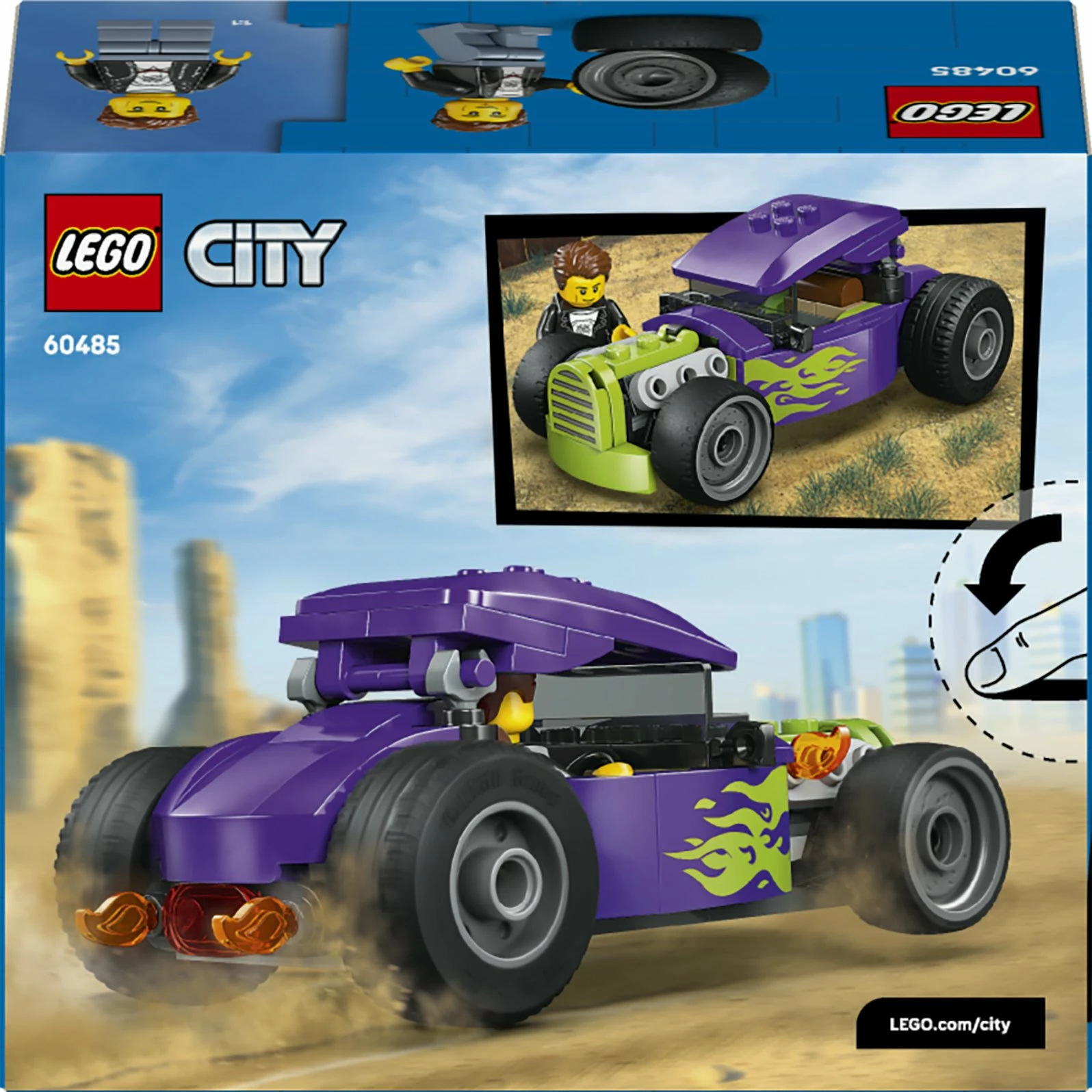Set LEGO City Hot Rod 60485, 81 copë, 5+, vjollcë/jeshile neon