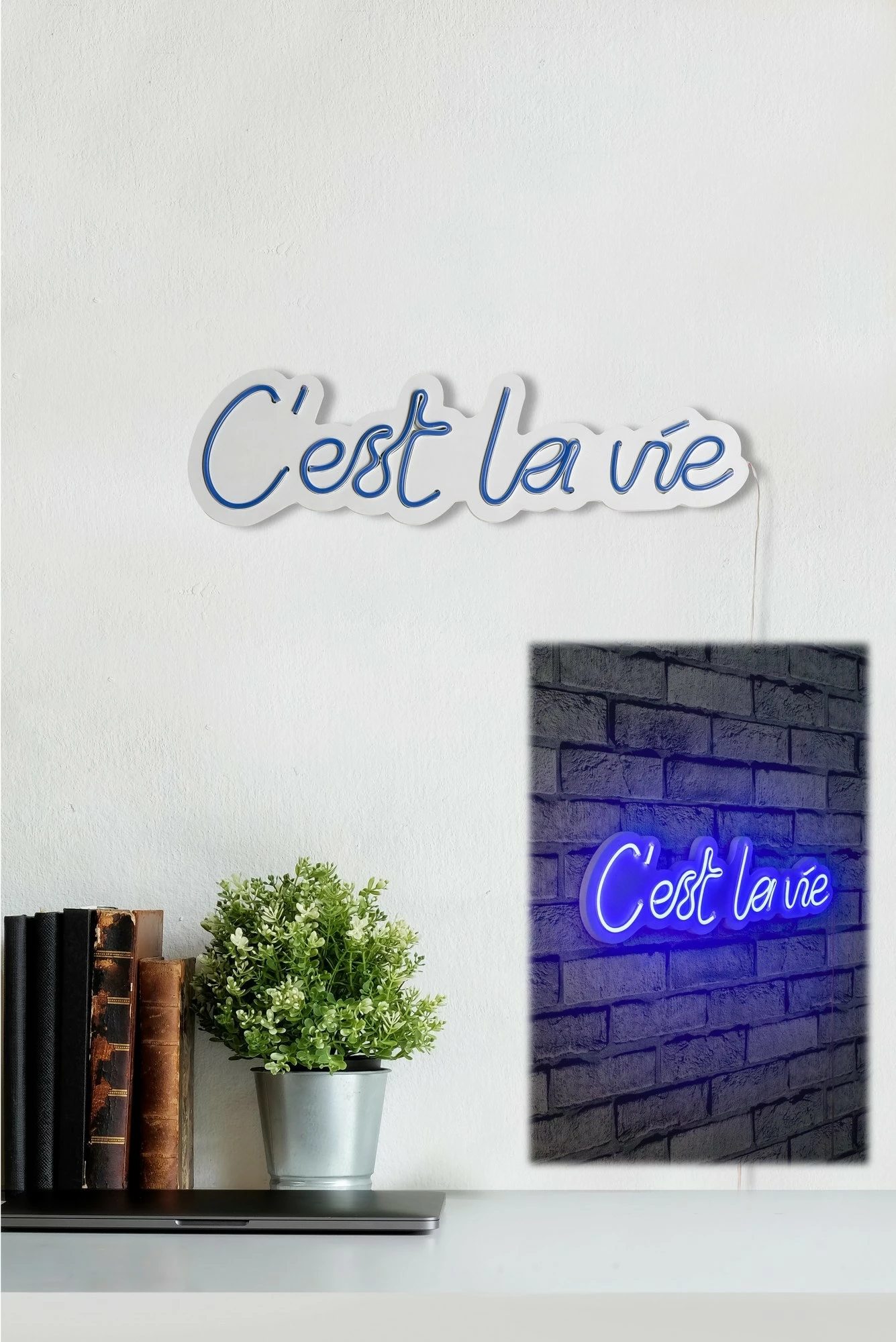 Dritë dekorative murale LED, plastikë, 'C'est La Vie', ngjyrë e kaltër