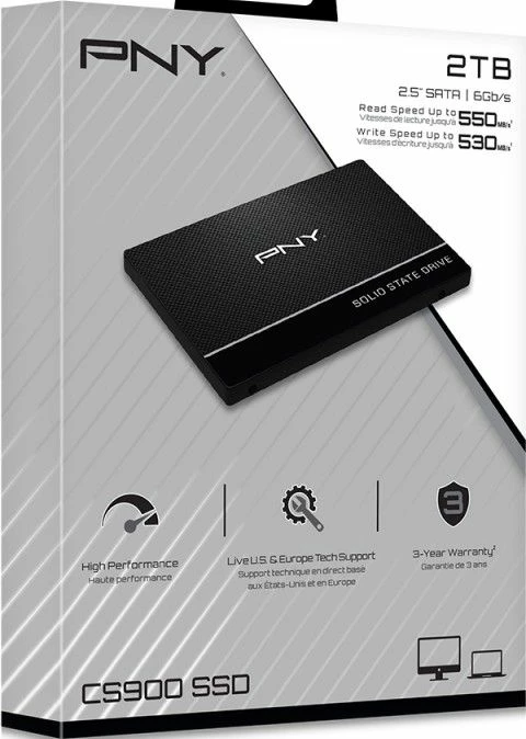 SSD PNY CS900 2TB 2.5\" SATA III, e zezë