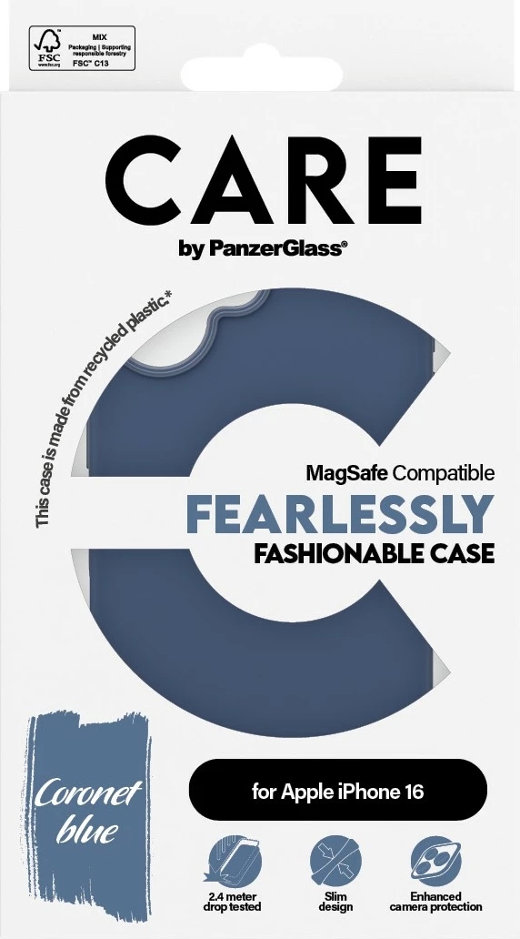 Mbështjellës PanzerGlass CARE Case MagSAFE për iPhone 16, kaltër