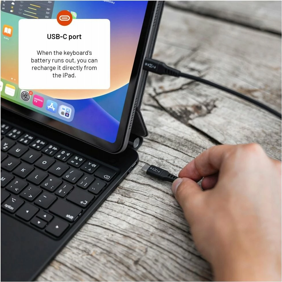 Mbështjellës me tastierë FIXED Typee për iPad Pro 11\"/iPad Air 10.9\", Bluetooth 5.2, USB-C, i zi