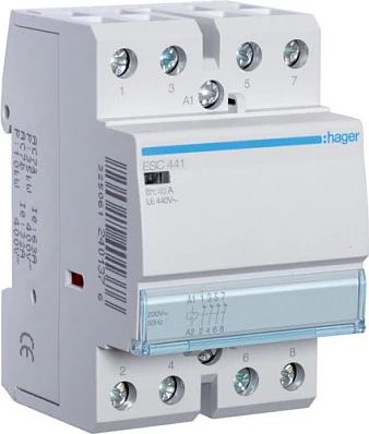 Kontaktor instalimi Hager ESC441, 40A, 4-pol, bobinë 230V AC