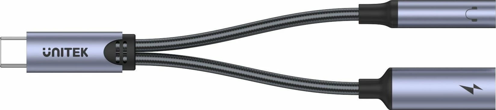 Adapter Unitek M205A USB-C në Jack 3.5mm + USB-C, PD 60W, argjendtë