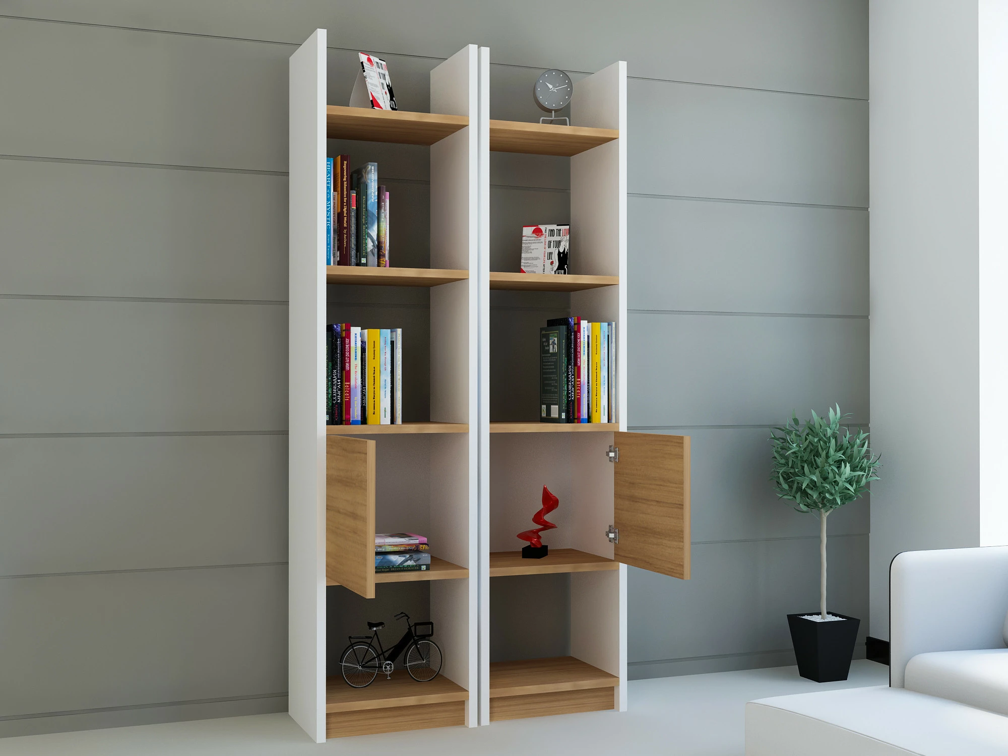 Raft librash Hanah Home, Esbi 102, i bardhë dhe teak