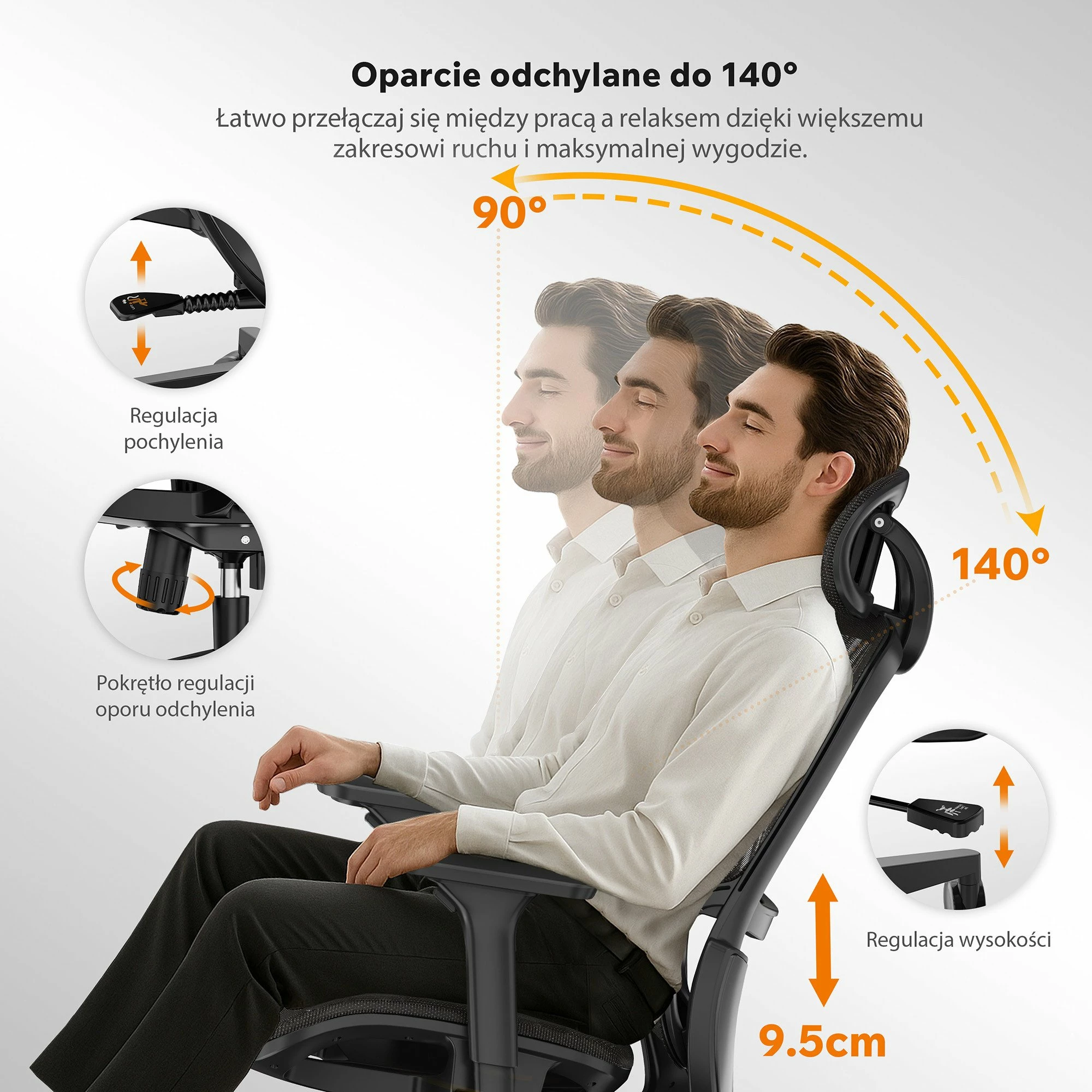 Karrige zyre SENSE7 Neyo, ergonomike me rrjetë, rregullim 43–52.5 cm, deri 140 kg, e zezë