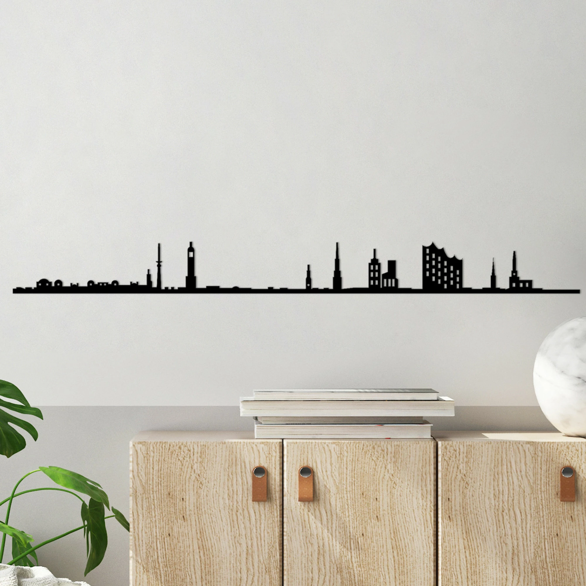 Aksesor muri dekorativ prej metali, Hamburg Skyline, ngjyrë e zezë