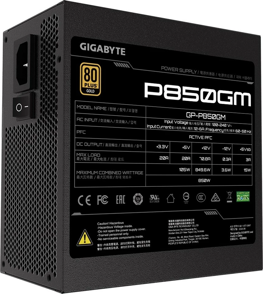 Kasë Gigabyte GP-P850GM, 850W, 80 PLUS Gold, Modular, E zezë