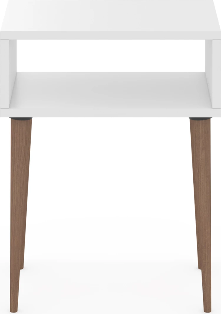 Komodinë anësore TODD FH18183.01 melaminë, ngjyrë e bardhë, këmbë ngjyrë druri natyral, 45x30x58 cm
