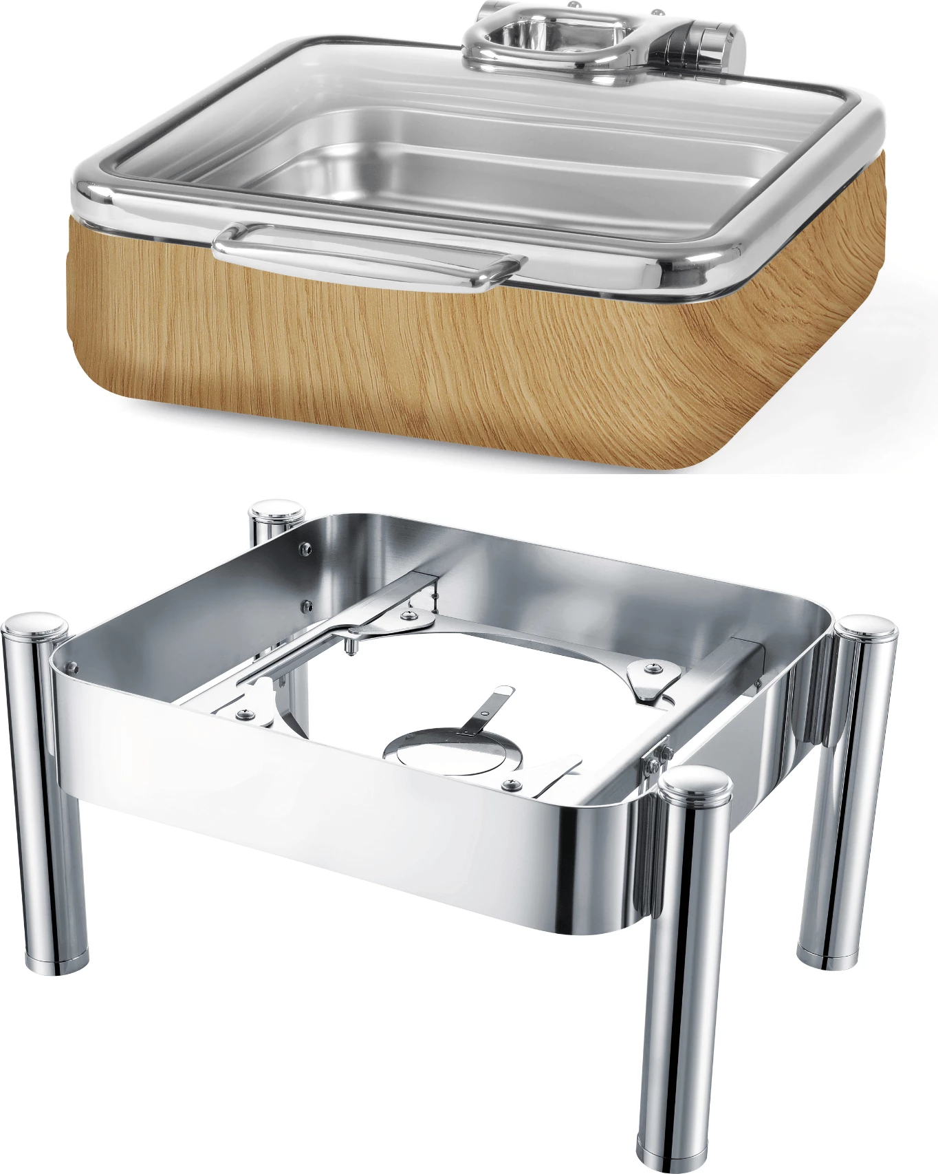 Enë ngrohëse bufeti, Fine Dine, Madeira De Luxe GN 2/3, me kapak xhami, bazë për induksion, çelik inox AISI 304, 400x465x165 mm, argjend