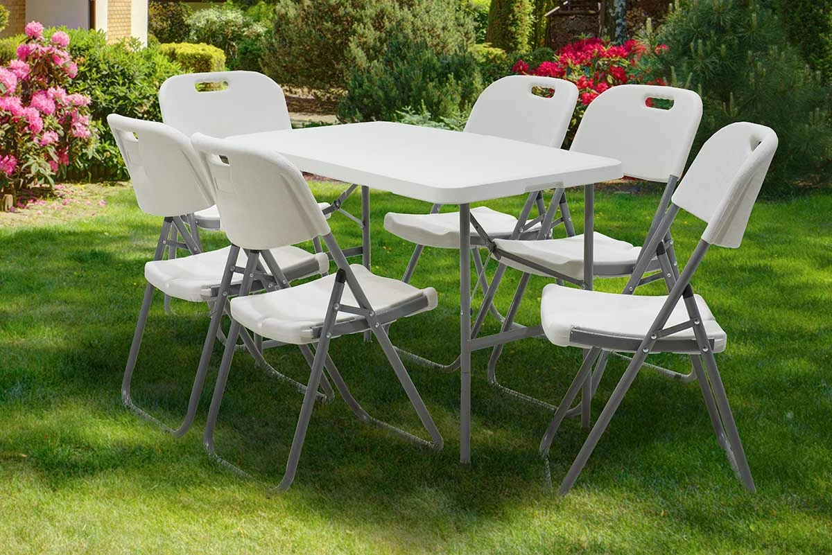 Tavolinë palosëse për kamping, ngjyrë e bardhë, 122x60x74 cm