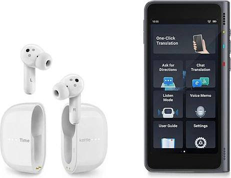 Kufje përkthyese Timekettle M3, Bluetooth 5.2, me kuti karikimi, IPX4, të bardha