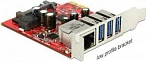 Kartë zgjerimi PCIe DeLOCK 89382, 3x USB 3.2 Gen 1 + 1x Gigabit LAN, Gri/Kuqe