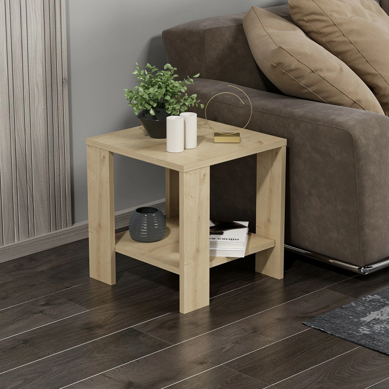 Tavolinë anësore Hanah Home, Midi Yan, ngjyrë Sapphire Oak