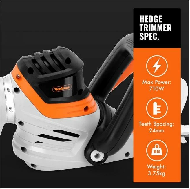 Prerëse elektrike për gardh VONHAUS 2515206 710W, teh 61cm, prerje 24mm, kabllo 10m, bardhë/zezë/portokalli