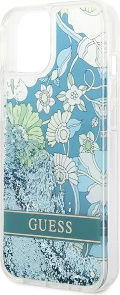Mbështjellës Guess Flower Liquid Glitter për iPhone 14 Plus 6.7", Gjelbër