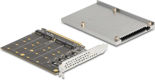 Kartelë zgjerimi PCIe DeLOCK PCIe 4.0 x16 në 4x M.2 NVMe (Key M) me heatsink, 2230/2242/2260/2280, Black/Metallic