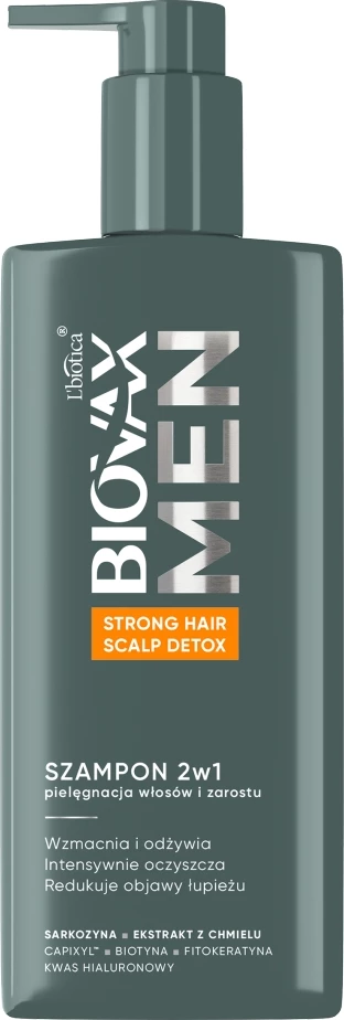 Shampon 2-në-1 për flokë dhe mjekër BIOVAX Men Strong Hair Scalp Detox për meshkuj, 200ml
