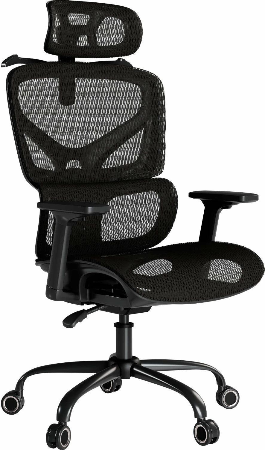 Karrige zyre ergonomike Mozos Ergo-V, rregullim 46-56 cm, rrjetë ajrosëse, mbështetëse krahu 3D, e zezë