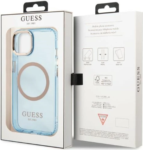 Mbështjellës Guess Gold Outline Translucent MagSafe për iPhone 13, Blu