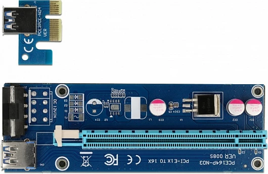 Kartë riser PCIe DeLOCK x1 në x16, kabllo USB 60 cm, USB 3.2 Gen 1, e zezë/blu/gri