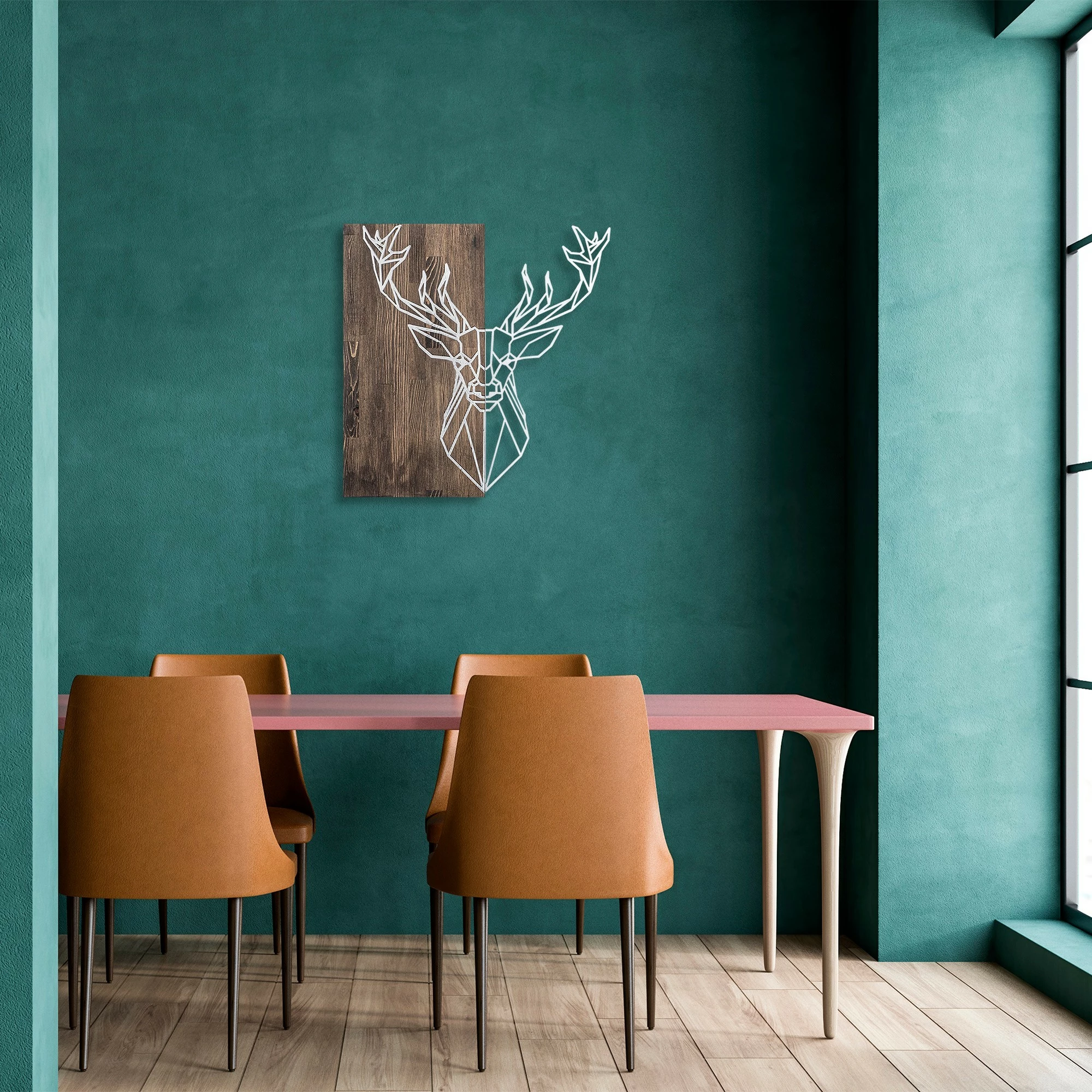 Aksesor dekorativ muri prej druri, Wallity, Deer1, ngjyrë arre dhe argjendi, 56x58cm