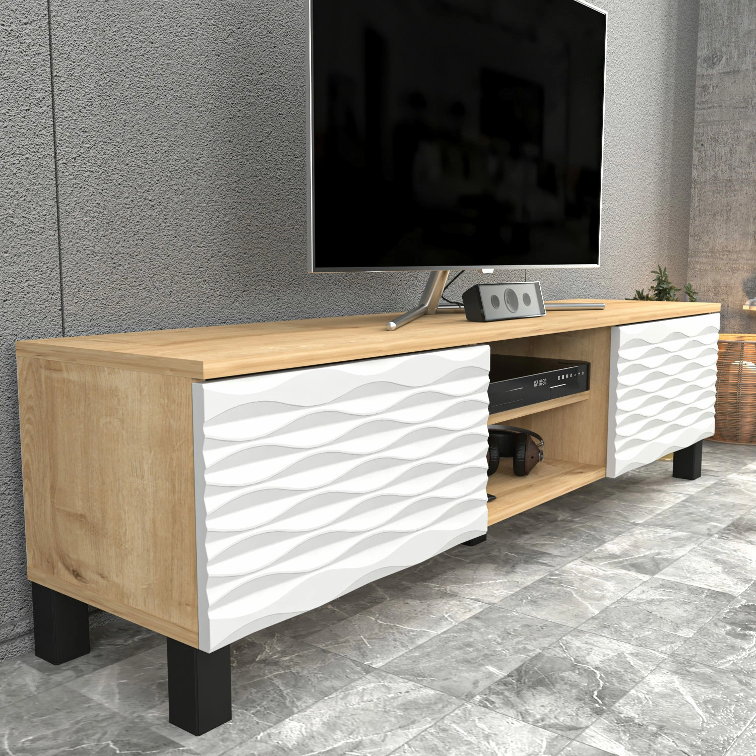 Komodë për TV Skye Decor, Lukas - ngjyrë safir, e bardhë