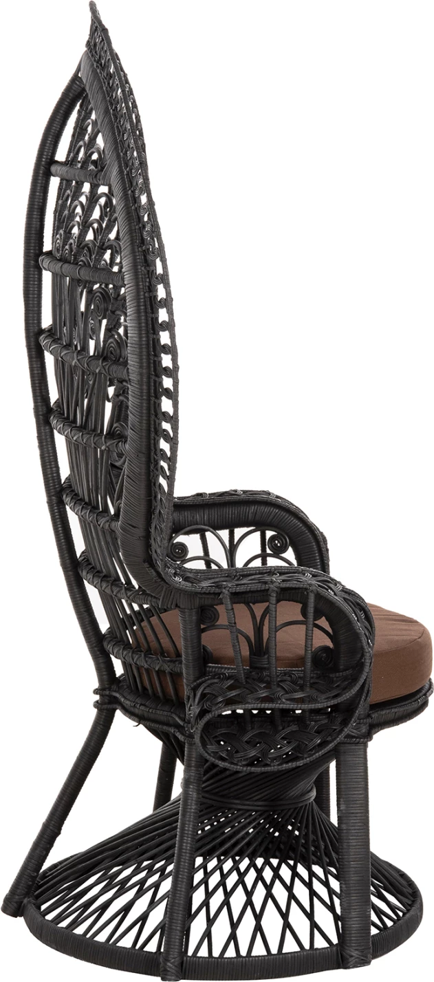 Karrige mbretërore palloi, FH9342.03, rattan, ngjyrë e zezë, jastëk kafe, 114x72x150H cm