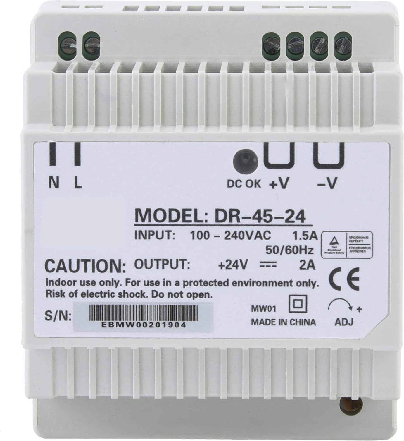 Trafo 24V DC DR-45W 1.9A për montim në shina