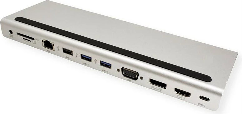 Docking station USB-C VALUE Multiport USB 3.2 Gen 2, 4K HDMI/DP, VGA, LAN, PD, lexues SD/microSD, Gri