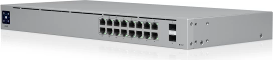 Switch Ubiquiti USW-16-PoE, 16-port Gigabit, 8x PoE+, 2x SFP, fanless, gri