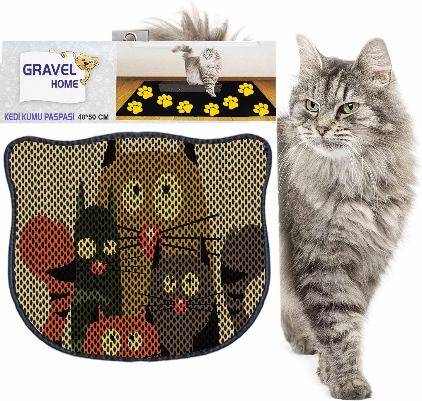 Tapet për rërë mace, shumëngjyrësh, Paws & Whiskers, Kdkafa0094, 40x50cm