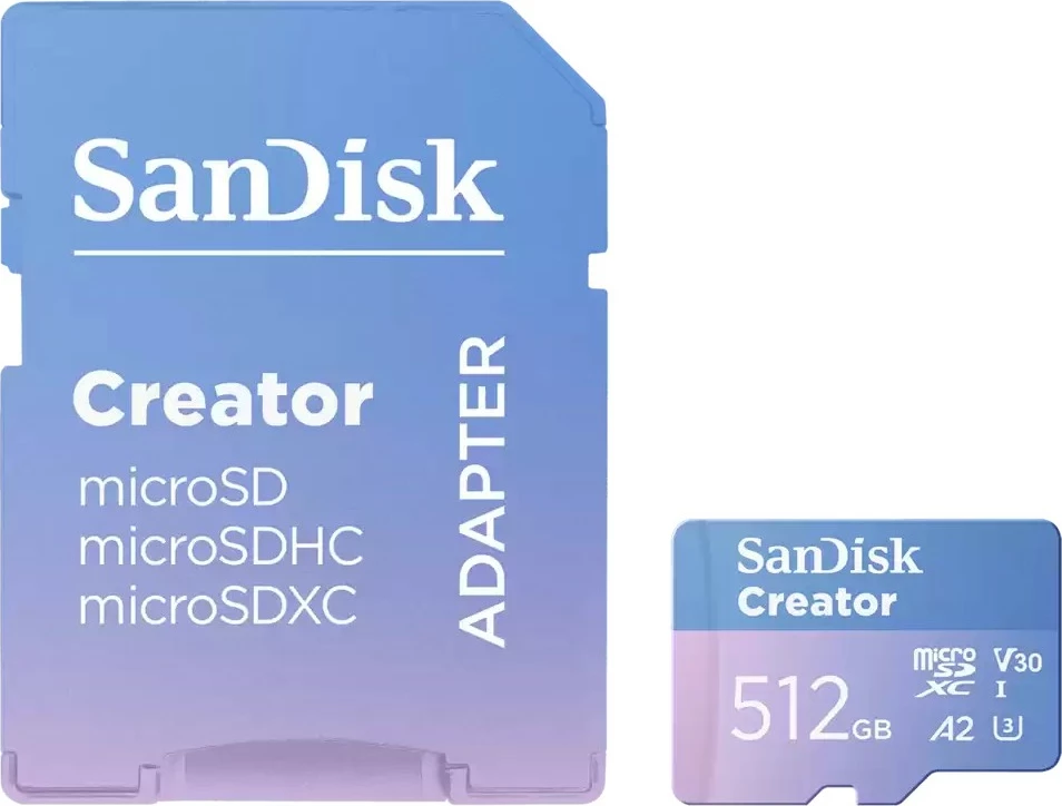 MicroSD Sandisk Creator 512GB, kaltër/vjollcë