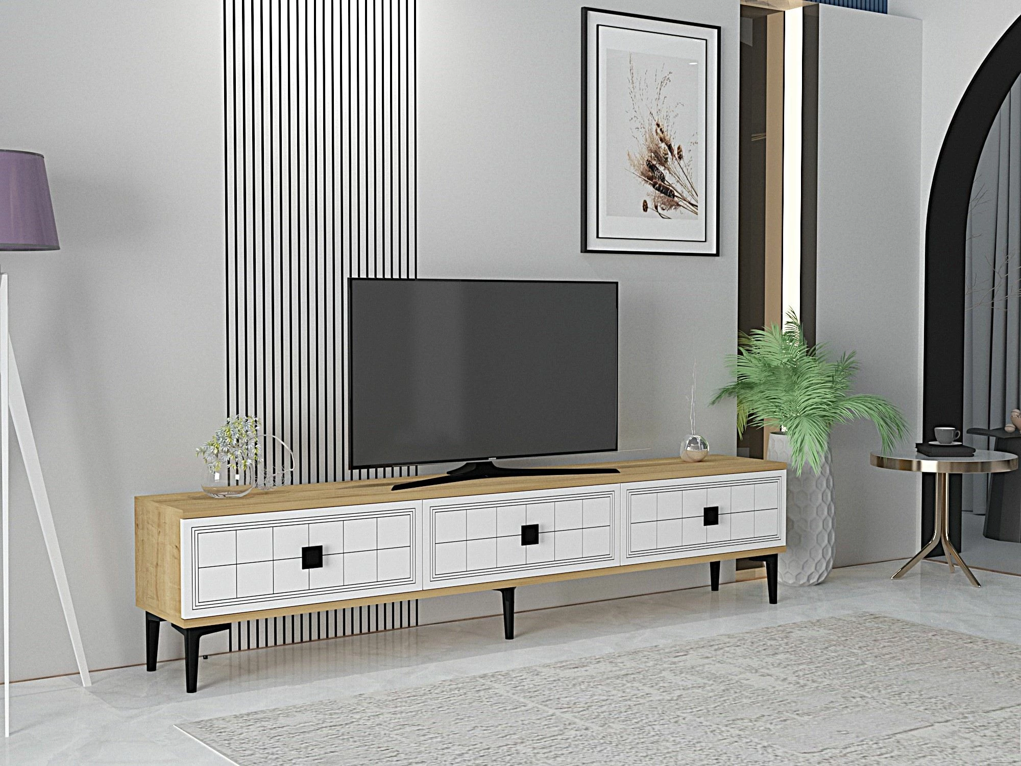 Komodë TV Skye Decor, Yuka 180, ngjyrë lis safir dhe e bardhë