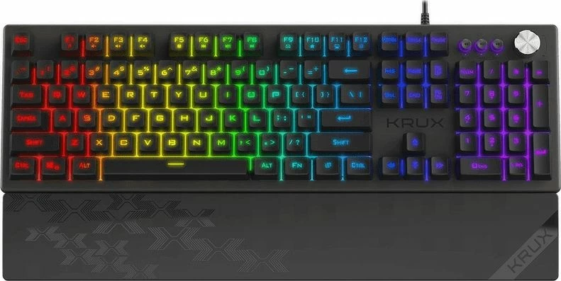 Tastierë gaming Krux Frost RGB KRX0101, USB, 100%, US layout, membrane, me mbështetëse kyçi, e zezë