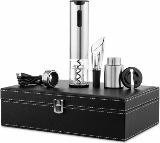 Hapës shishe elektrike UFESA EasyClassy, set me karafë kundër pikimit + kork mbyllës + prerës folie + kuti, argjend/zi