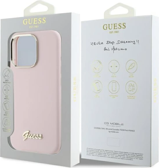 Mbështjellës Guess Silicone Script Metal Logo & Frame për iPhone 16 Pro, Rozë
