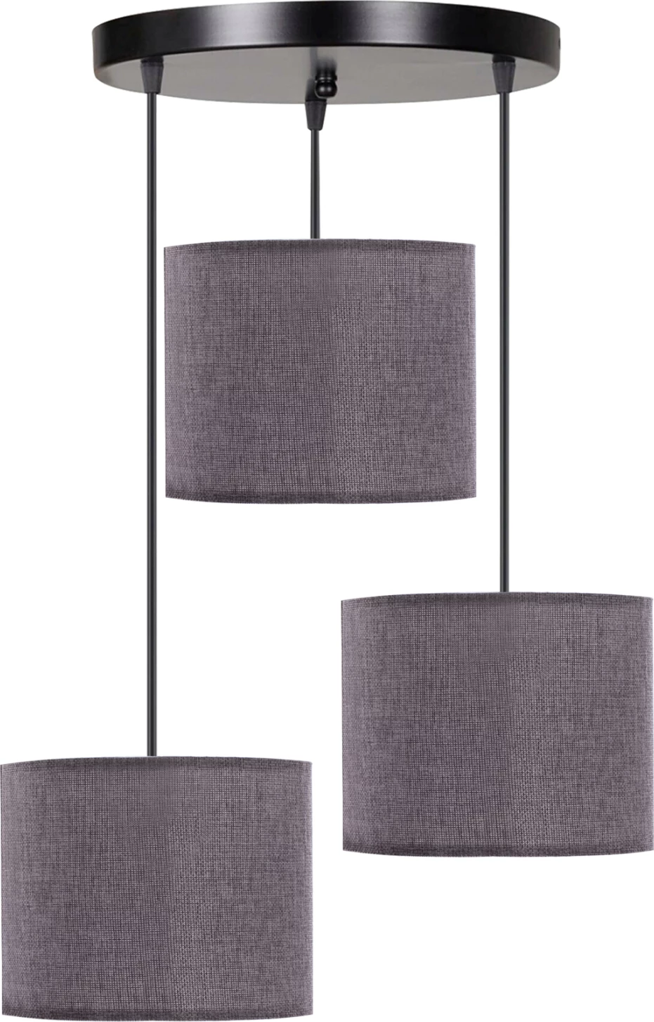 Llambë tavani FH7622.13 bazë e zezë, 3 copë hije cilindrike gri e lehtë asimetrike