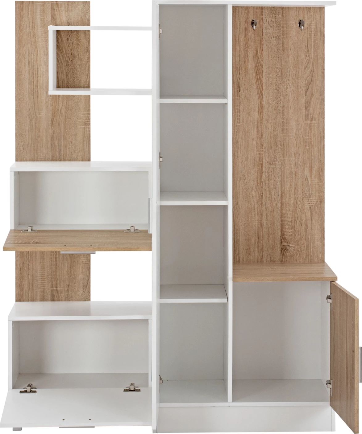 Mobilje hyrëse me rafte dhe pasqyrë, FH2265, e bardhë-sonama, 125.5x37.5x166.5 cm