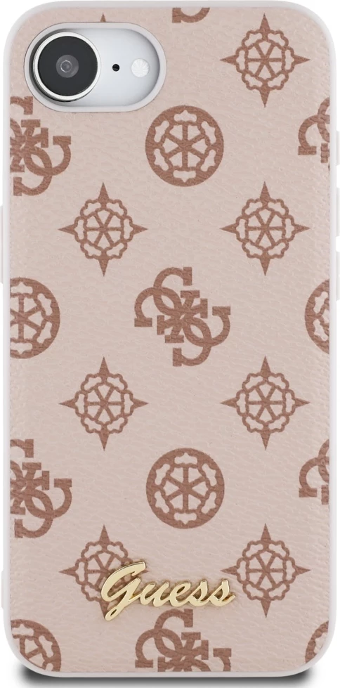 Mbështjellës Guess Peony Script Logo MagSafe për iPhone 16e, Kafe