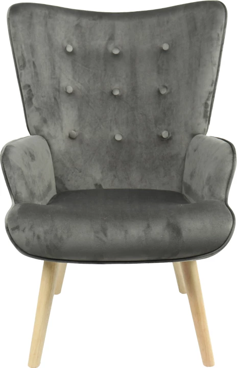 Karrige Fluffy, kadife, ngjyrë gri e errët, këmbë natyrale, 75x69x96cm