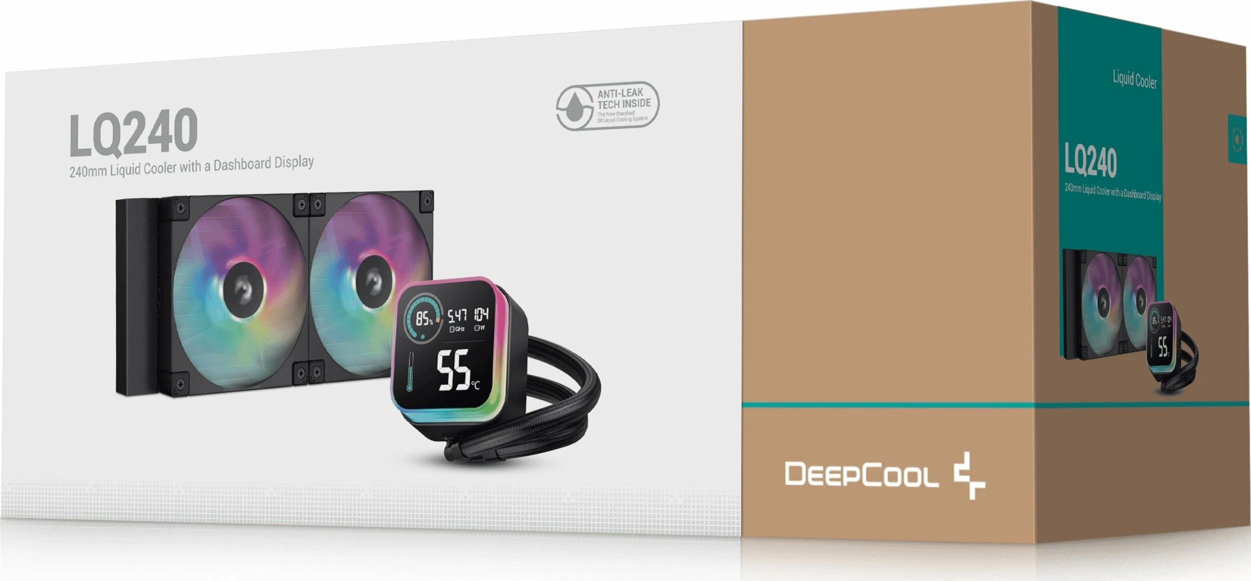 Ftohës uji AIO për CPU Deepcool LQ240 240mm ARGB me ekran LCD, i zi