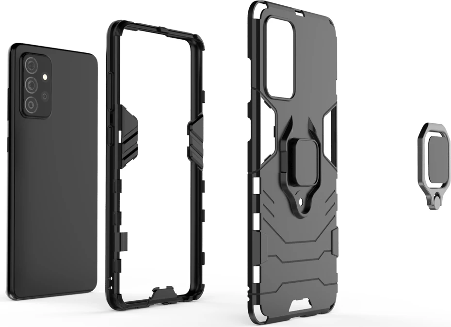 Mbështjellës Hurtel Ring Armor për Samsung Galaxy A72 4G, me këmbalec, i zi