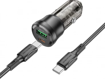 Karikues makine BOROFONE BZ325 38W PD QC 3.0, USB-A 18W + Type-C 20W, kabllo Type-C në Type-C 1m, e zezë