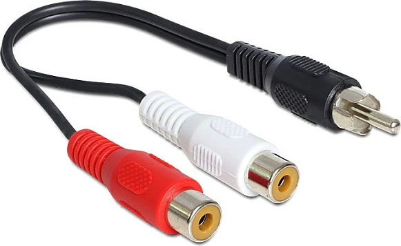 Kabllo adaptor RCA DeLOCK 84493, 1x RCA mashkull në 2x RCA femër, 0.2 m, e zezë