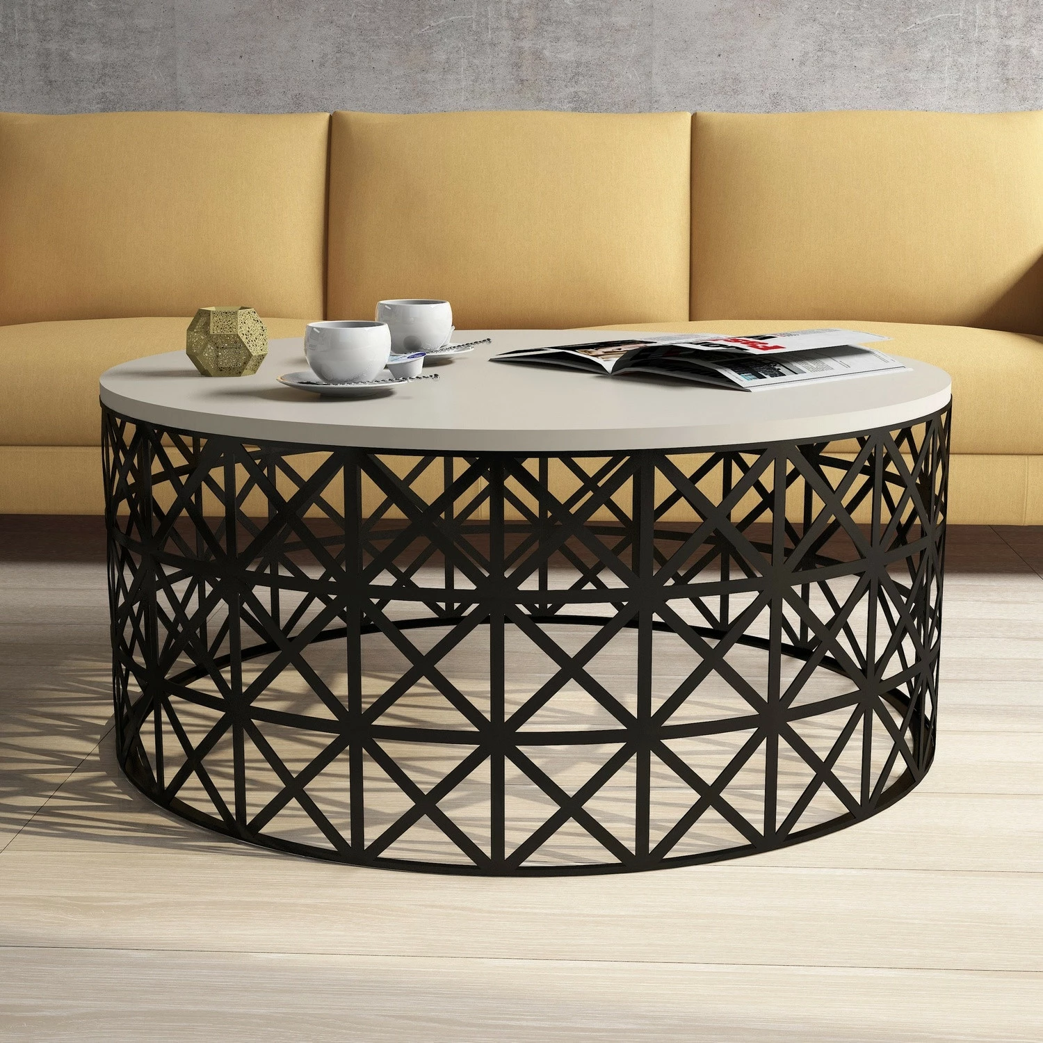 Tavolinë kafeje Skye Decor, metal ferforje, krem